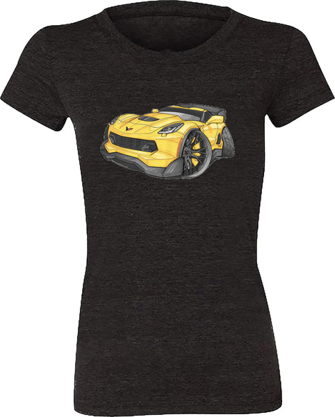 Corvette C7 Z06 Yellow with Black Wheels Koolart T-Shirt for Women