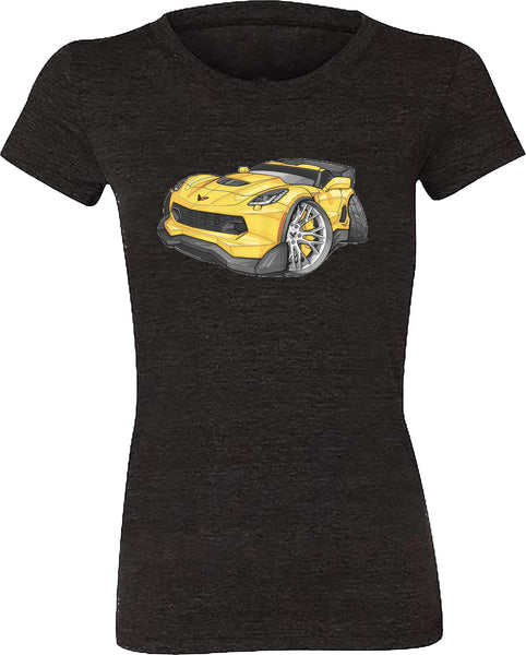 Corvette C7 Z06 Yellow with Silver Wheels Koolart T-Shirt for Women