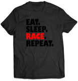 Eat Sleep Race Repeat Black Text Shirt (Unisex)
